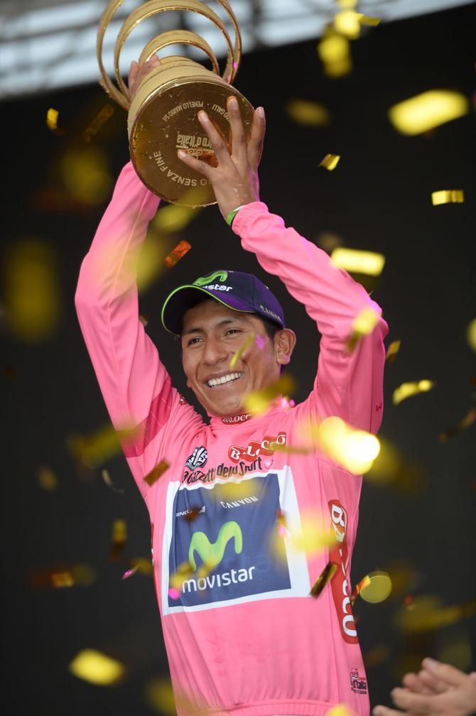 The confetti falls on Nairo Quintana