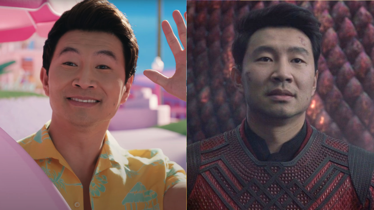 Simu Liu in separate shots from Barbie and Shang-Chi and the Legend of the Ten Rings