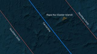 A map showing the entire island rapa nui (easter island) within the path of annularity for the solar eclipse.