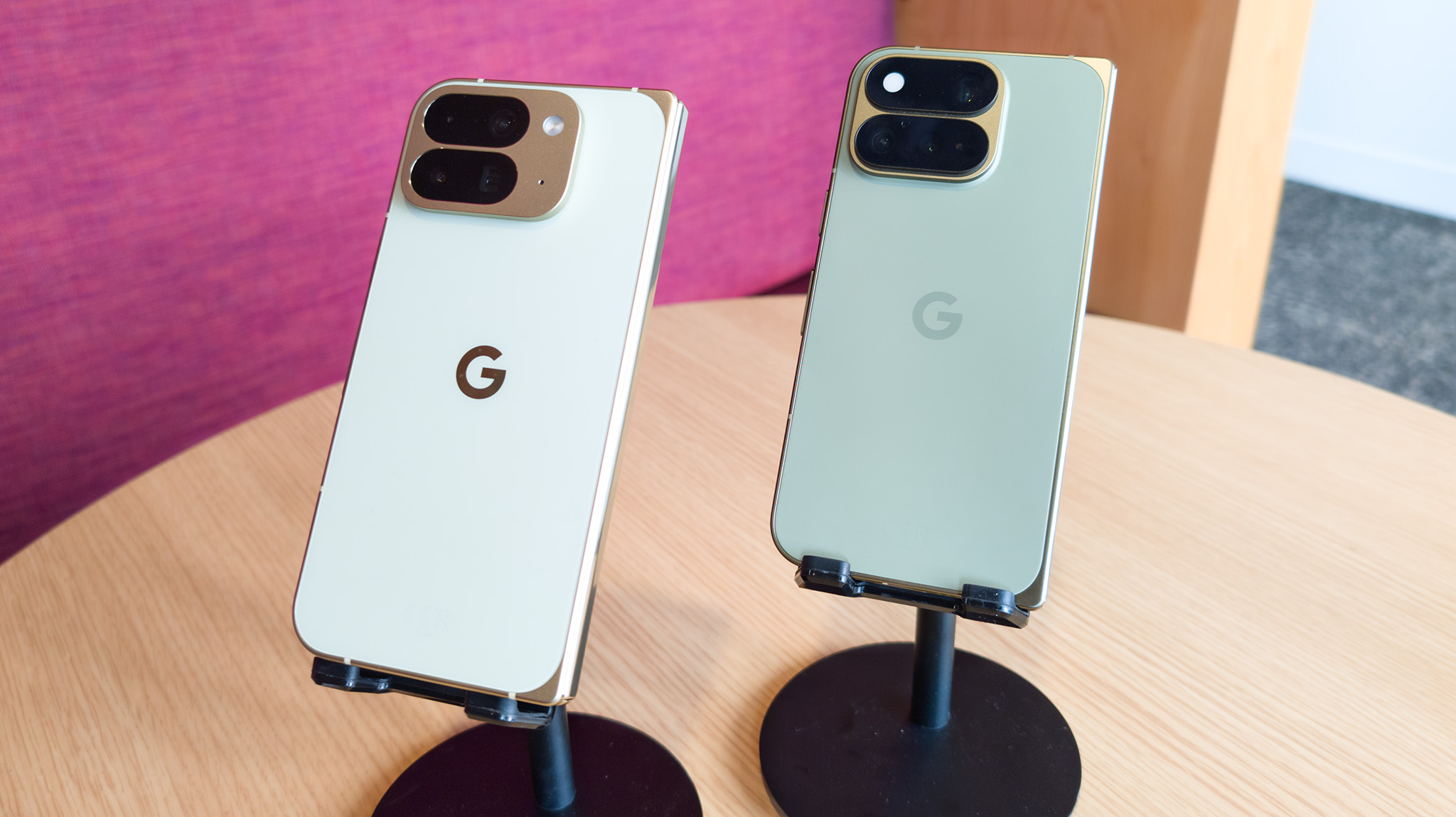Comparing the Google Pixel 11 Pro Fold (green) with the Google Pixel 10 Pro Fold (white)