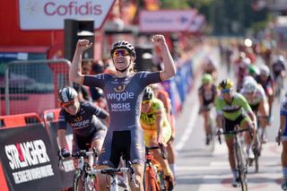 Celebrations for Jolien D'hoore (Wiggle High5) at Madrid Challenge by La Vuelta an 87km road race in Madrid, Spain