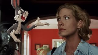 Bugs Bunny speaking to a timid Jenna Elfman in Looney Tunes: Back in Action