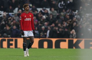 Marcus Rashford of Manchester United in action during the Premier League match between Newcastle United and Manchester United at St. James Park on December 02, 2023 in Newcastle upon Tyne, England.