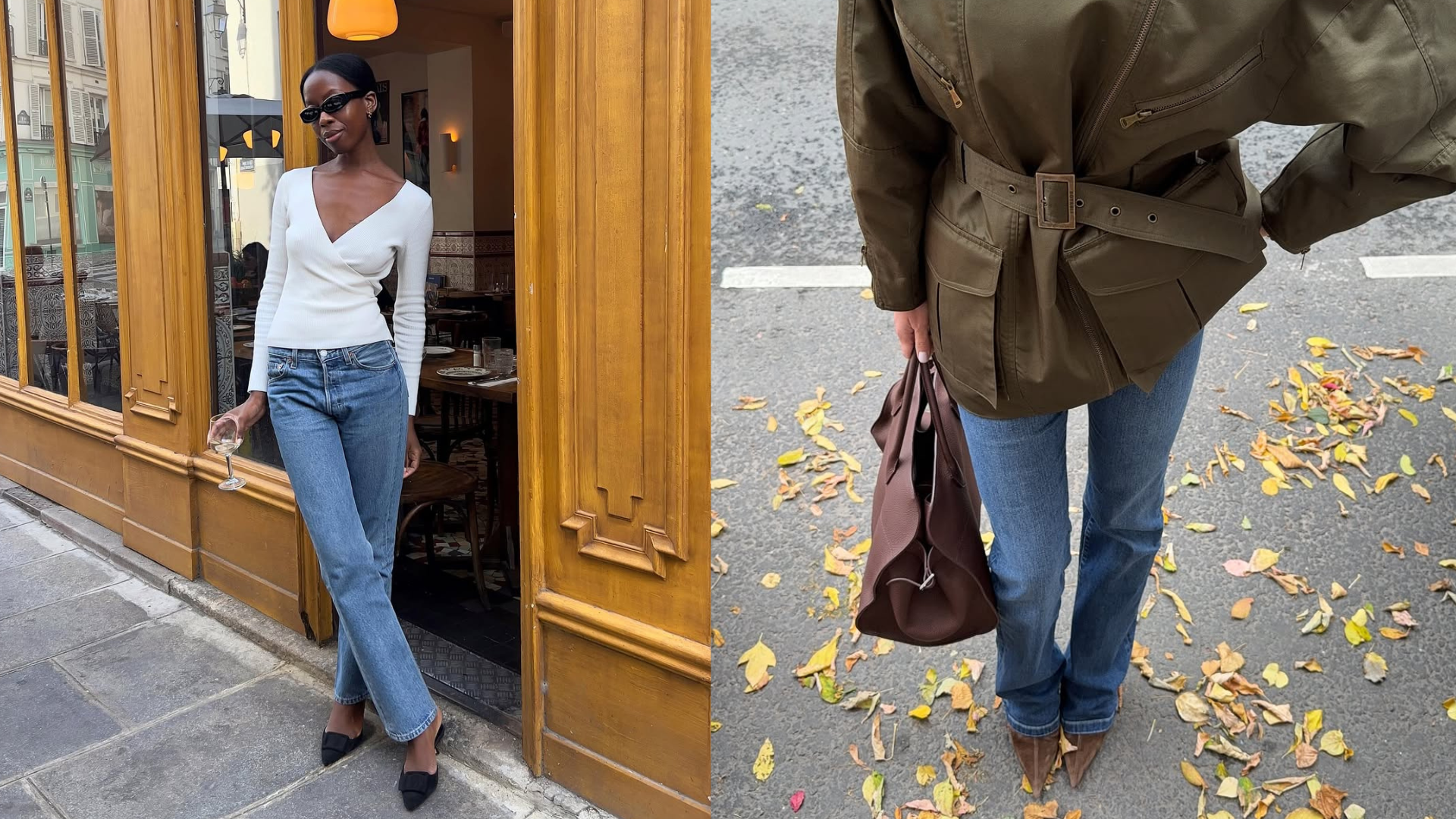 woman wearing cigarette jeans trend 2025