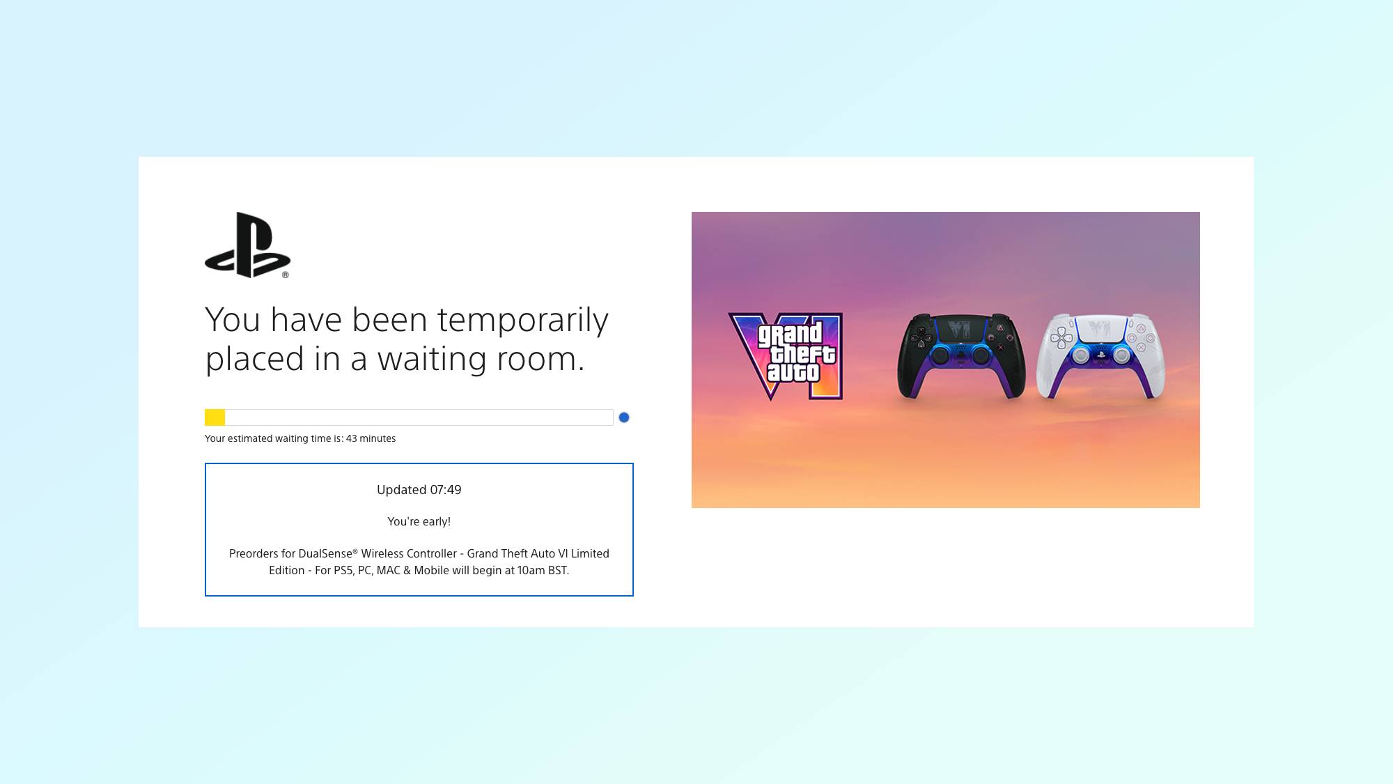 PlayStation Direct waiting room for the GTA 6 DualSense controller