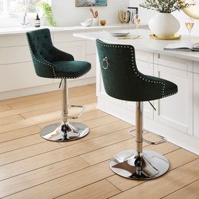 Selena Adjustable Height Swivel Bar Stool, Velvet