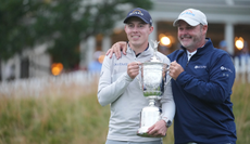 Matt Fitzpatrick and Billy Foster hold the US Open trophy