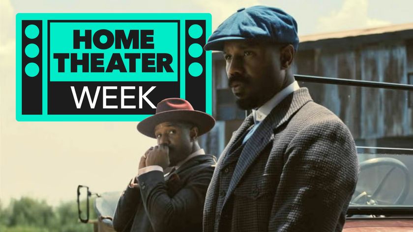 Michael B Jordan as Smoke and Stack in the movie Sinners, with a logo saying Home Theater Week