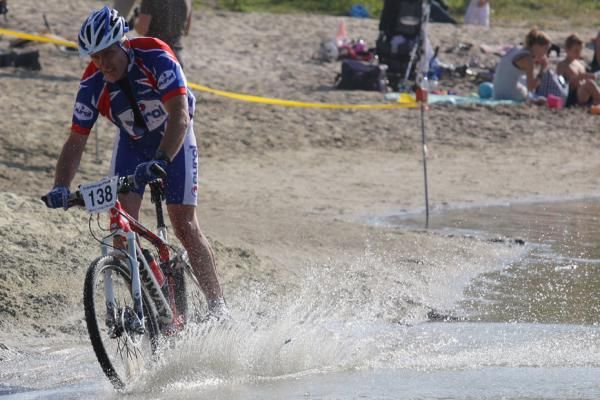 Dick Timmerman heads into the water