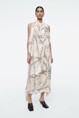 Asymmetric Chain-Print Midi Dress