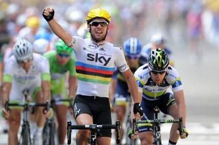 Mark Cavendish (Team Sky) wins his first stage in the 2012 Tour de France