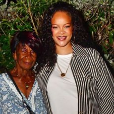 Rihanna was spotted in Barbados wearing Miu Miu snakeskin sneakers and a rare Longchamp Le Pilage bag