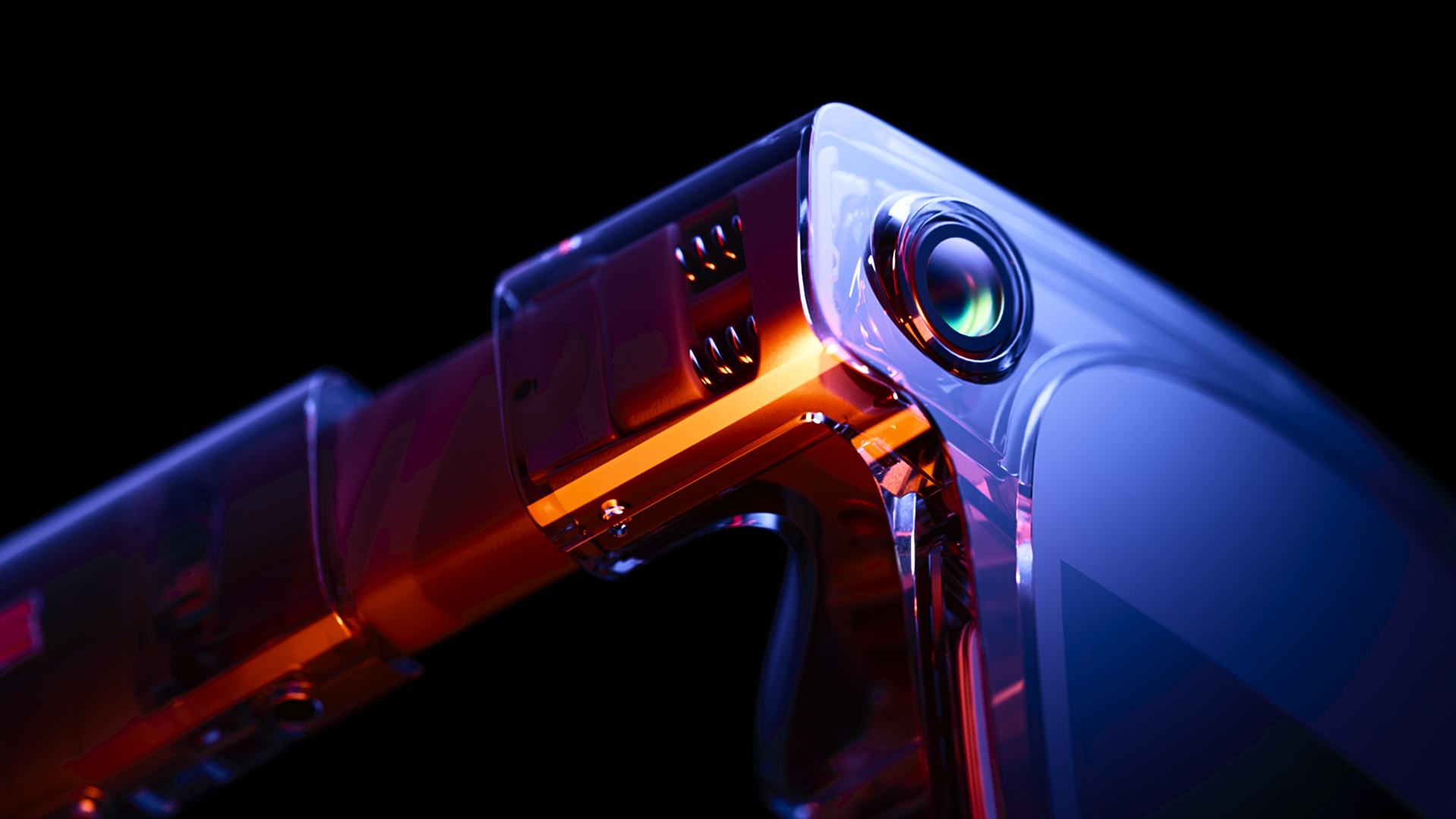 Concept teaser image of Viture AR glasses with close-up of camera on frame