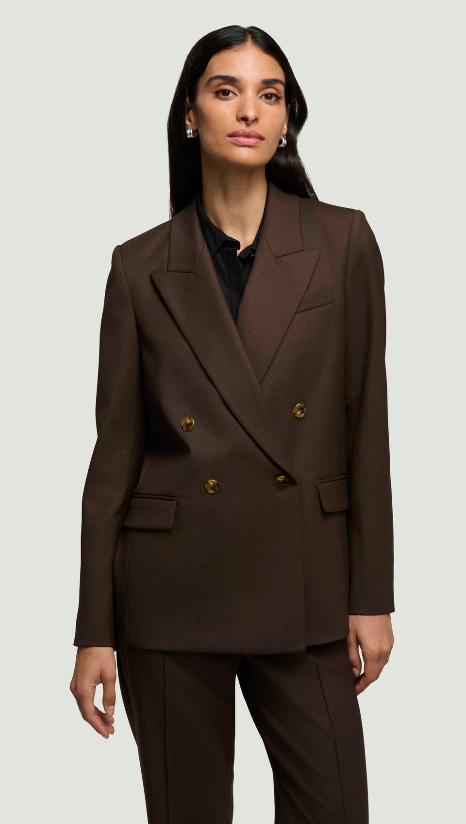 Argent, Peak Lapel Blazer in Seasonless Wool | Espresso