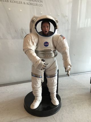 Coheed and Cambria drummer Josh Eppard poses in a spacesuit at the Kennedy Center prior to his band's performance with the National Symphony Orchestra Pops on June 1, 2018.