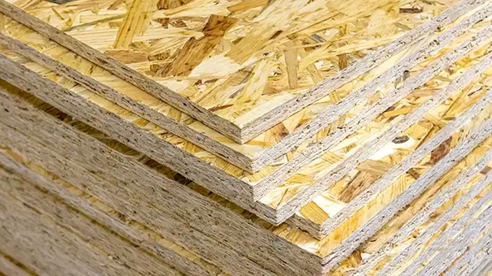 Close-up of stacked OSB showing edges
