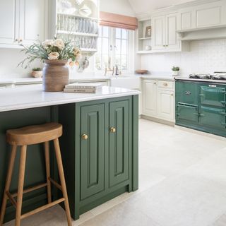 Quorn Stone green kitchen with porcelain tiles