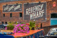 Boats moored in Gas Street Basin in central Birmingham