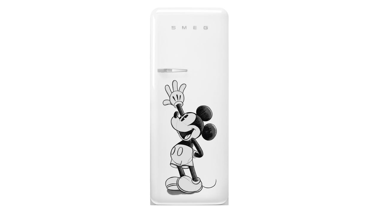 Smeg FAB28 fridge with Mickey Mouse on