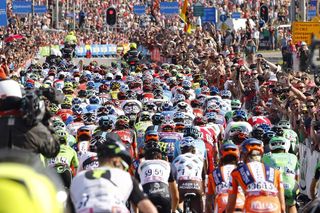 The peloton passes through the crowds on stage two of the Giro d'Italia. Photo Graham Watson