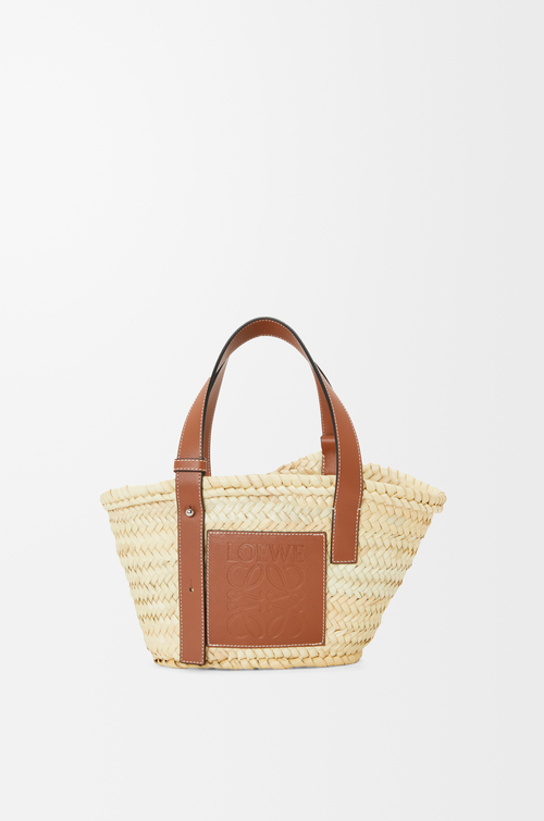 Small Basket Bag in Palm Leaf and Calfskin