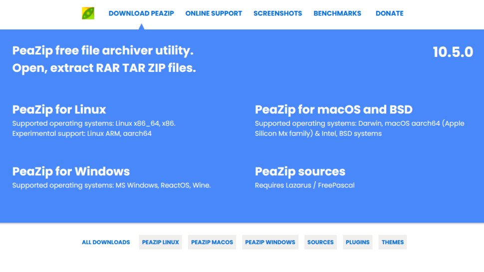 PeaZip website screenshot (July 2025).