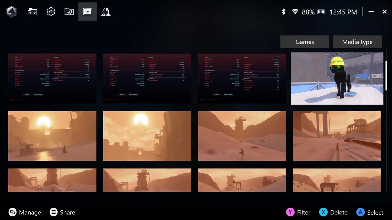 ROG Ally Armoury Crate update Screenshots tab.