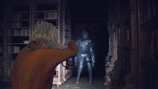 Resident Evil 4 review; a girl shoots a knight