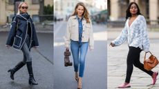 composite of three street style images of women wearing some of the best skinny jeans