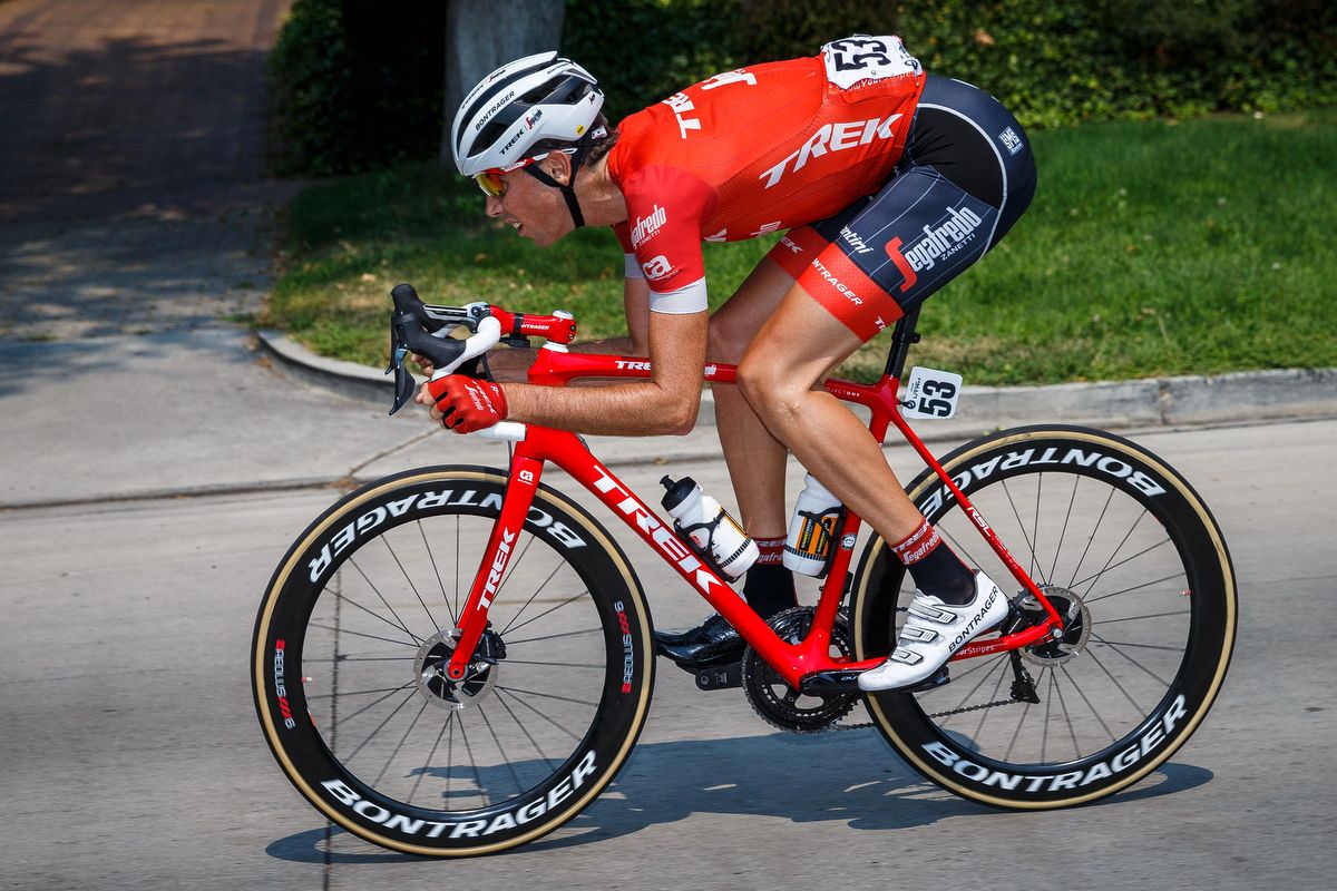 Trek-Segafredo's Niklas Eg on a descent during stage 4 at the Tour of Utah