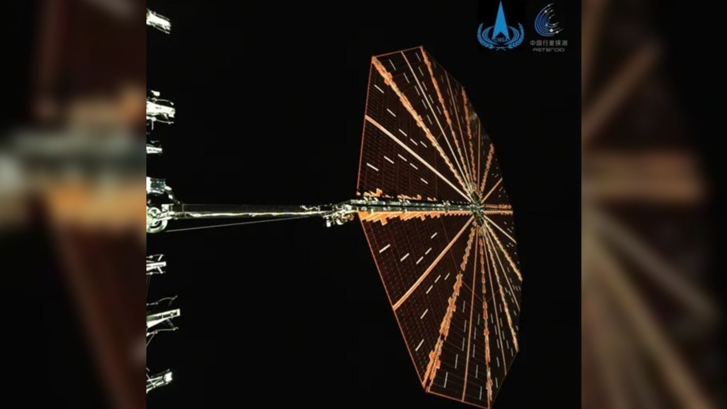 A photo of one of Tianwen-2's hexagonal solar panels taken in space