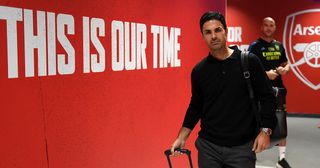 Arsenal manager Mikel Arteta arrives at the stadium prior to the Premier League match between Arsenal FC and Nottingham Forest at Emirates Stadium on August 12, 2023 in London, England.