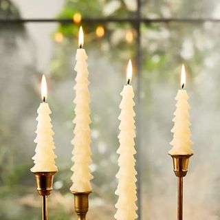 Tree Unscented Taper Candles, Set of 2 against a window. 