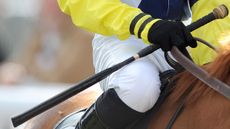 Agency image of an unidentifiable jockey holding a whip, ahead of the news of the new whip rules in British racing