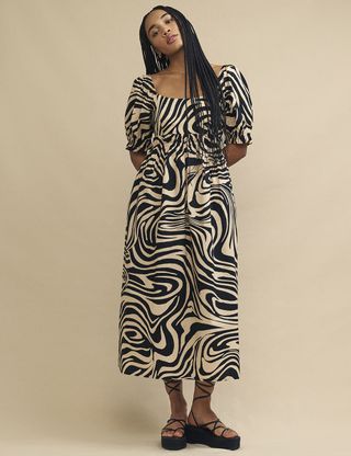 Black Swirl Print Ginger Midi Dress