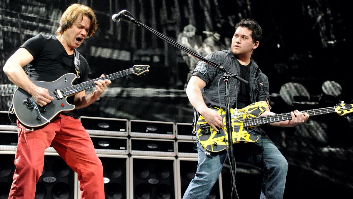 Eddie Van Halen and Wolfgang Van Halen of Van Halen perform during &quot;A Different Kind of Truth&quot; tour at Madison Square Garden on February 28, 2012 in New York City.