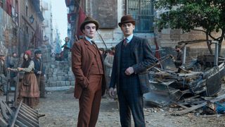 Dónal Finn and Hero Fiennes Tiffin in "Young Sherlock" on Prime Video