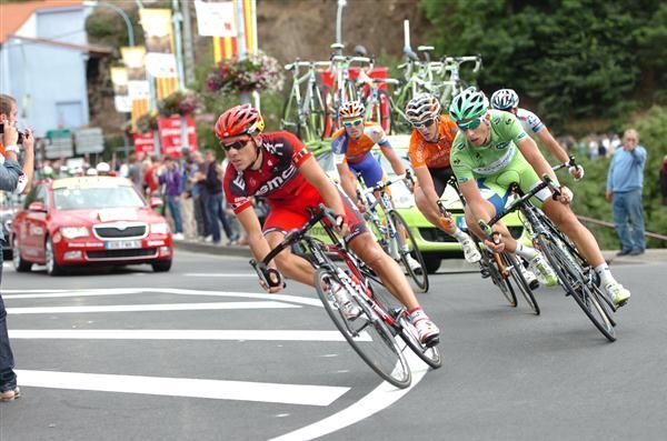 Philippe Gilbert (BMC) leads the escapees round a turn
