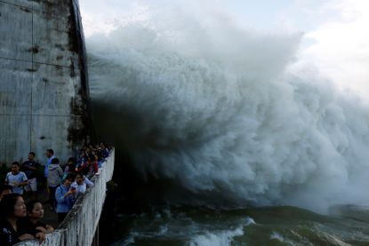 The Hoa Binh hydroelectric power plant in Vietnam opens its flood gates.