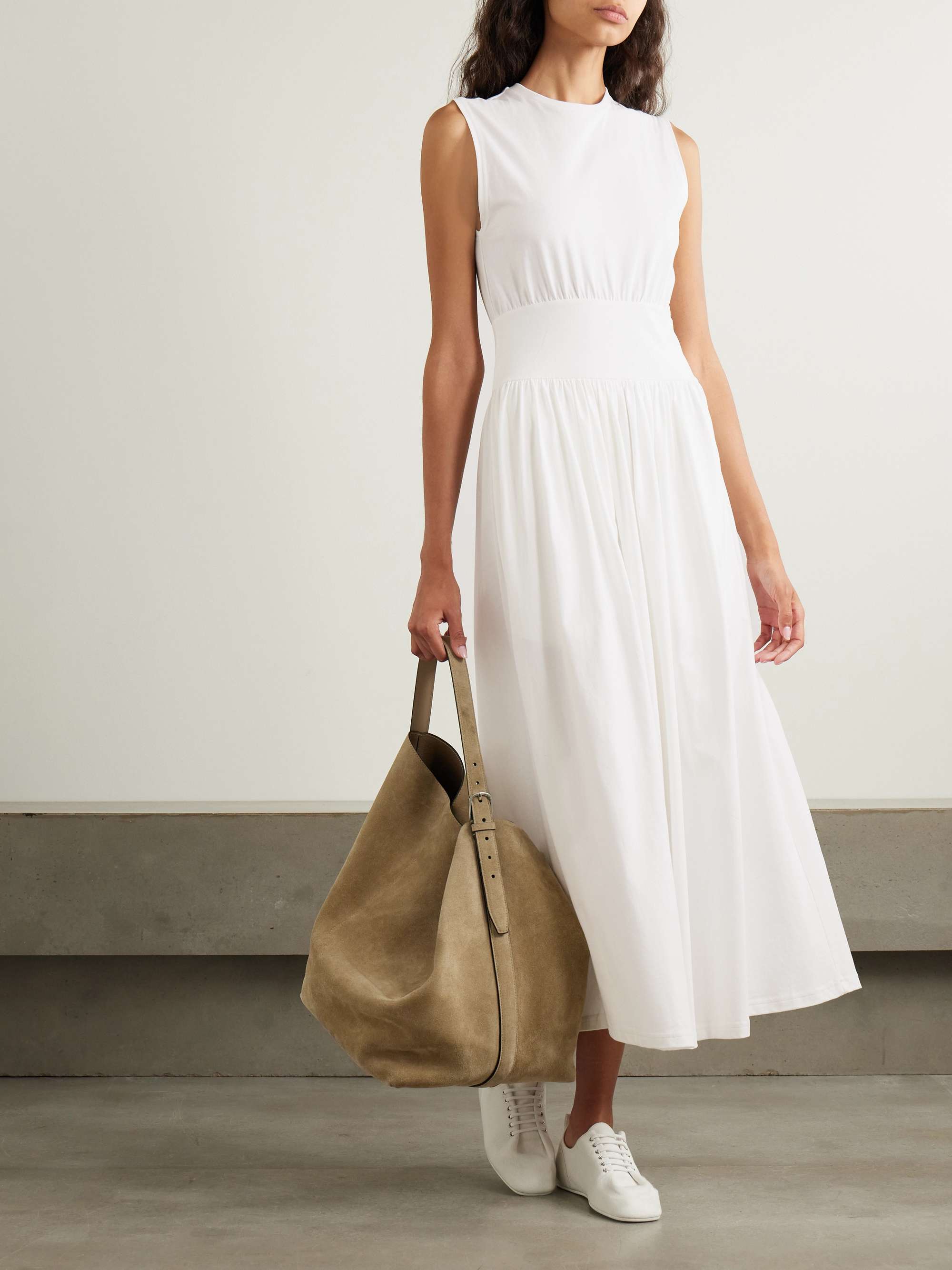Pleated Organic Cotton-Jersey Midi Dress