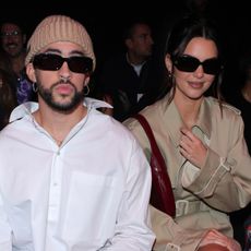 Bad Bunny and Kendall Jenner are seen at Gucci Ancora during Milan Fashion Week on September 22, 2023 in Milan, Italy.