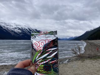 Poptart packet against lakeside backdrop