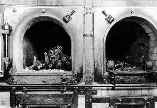 Furnaces holding the remains of burned bodies at the Buchenwald concentration camp near Jena, Germany.