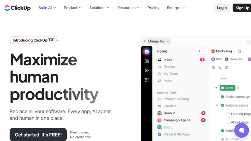 ClickUp website screenshot (October 2025).