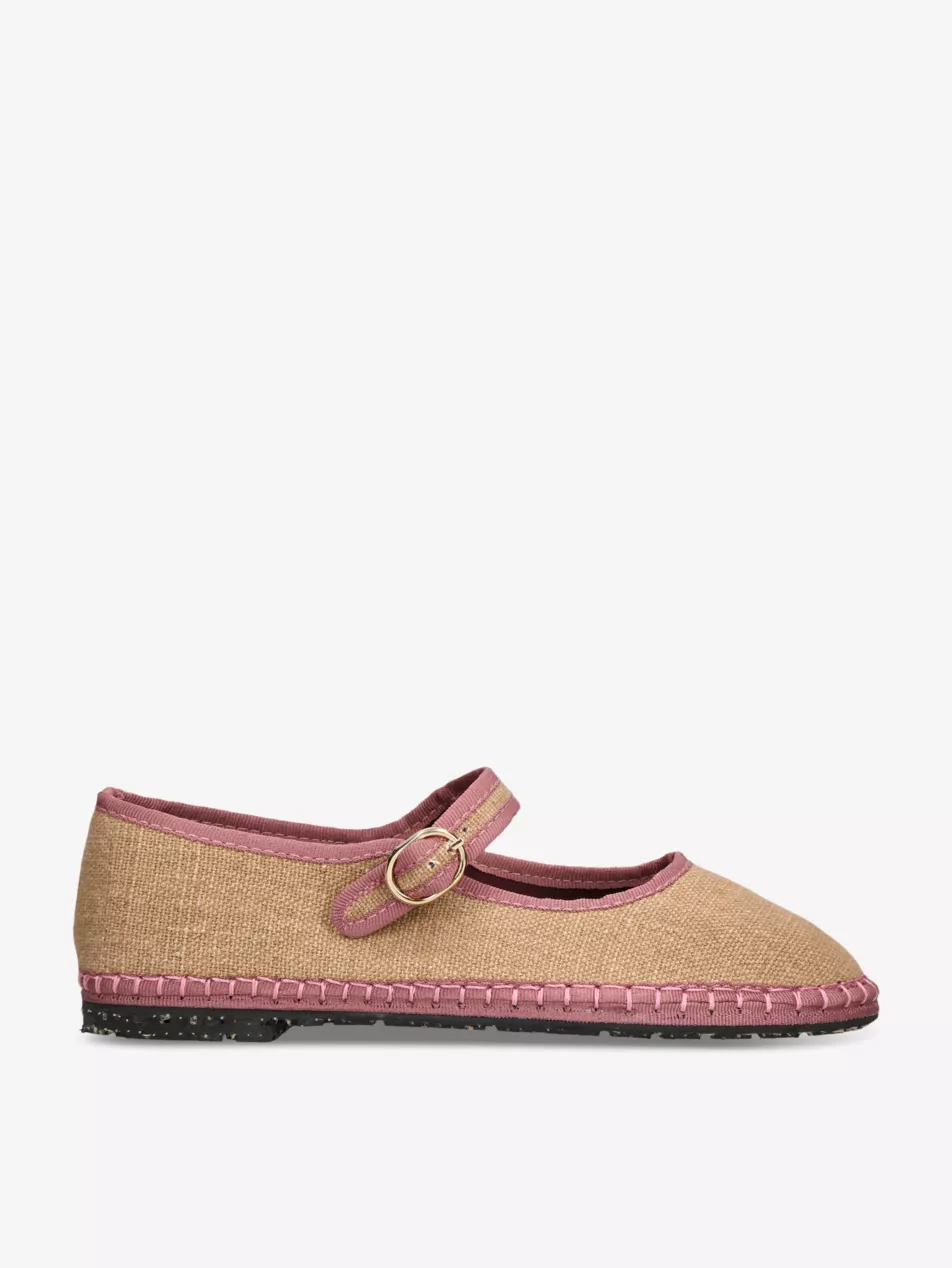 Dora Single-Strap Linen Mary Jane Flats