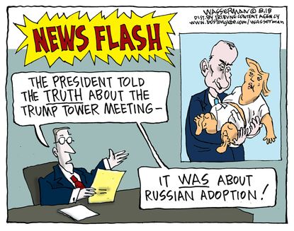 Political cartoon U.S. Trump Putin Russia investigation meeting adoption collusion