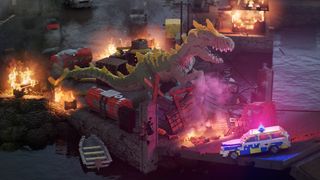 Dinosaur destroying a city