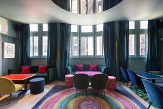 Colourful soft furnishings in Groucho Club's inner space