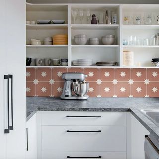 Red Earth Stars Tile Stickers in kitchen