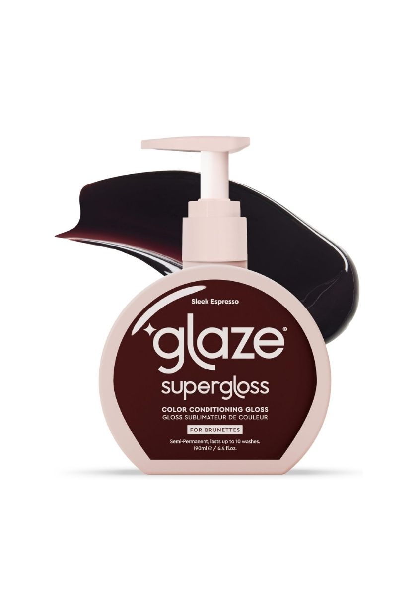 Glaze Supergloss Color Conditioning Gloss With Dispensing Pump &amp;ndash; Hydrating Semi-Permanent Color Hair Gloss &amp;amp; Shine Boost &amp;ndash; for Natural Medium to Dark Brown Hair &amp;ndash; 6.4 Fl Oz - Sleek Espresso